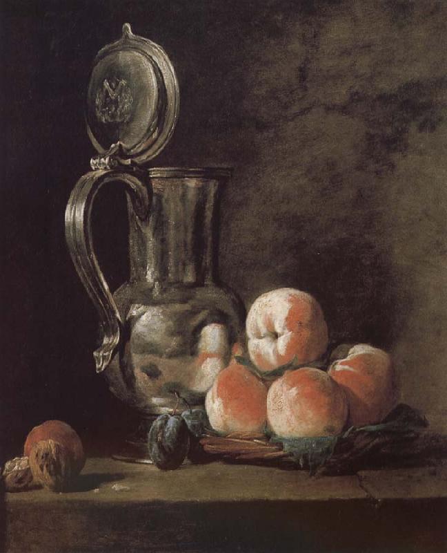 Jean Baptiste Simeon Chardin Metal pot with basket of peaches and plums oil painting image